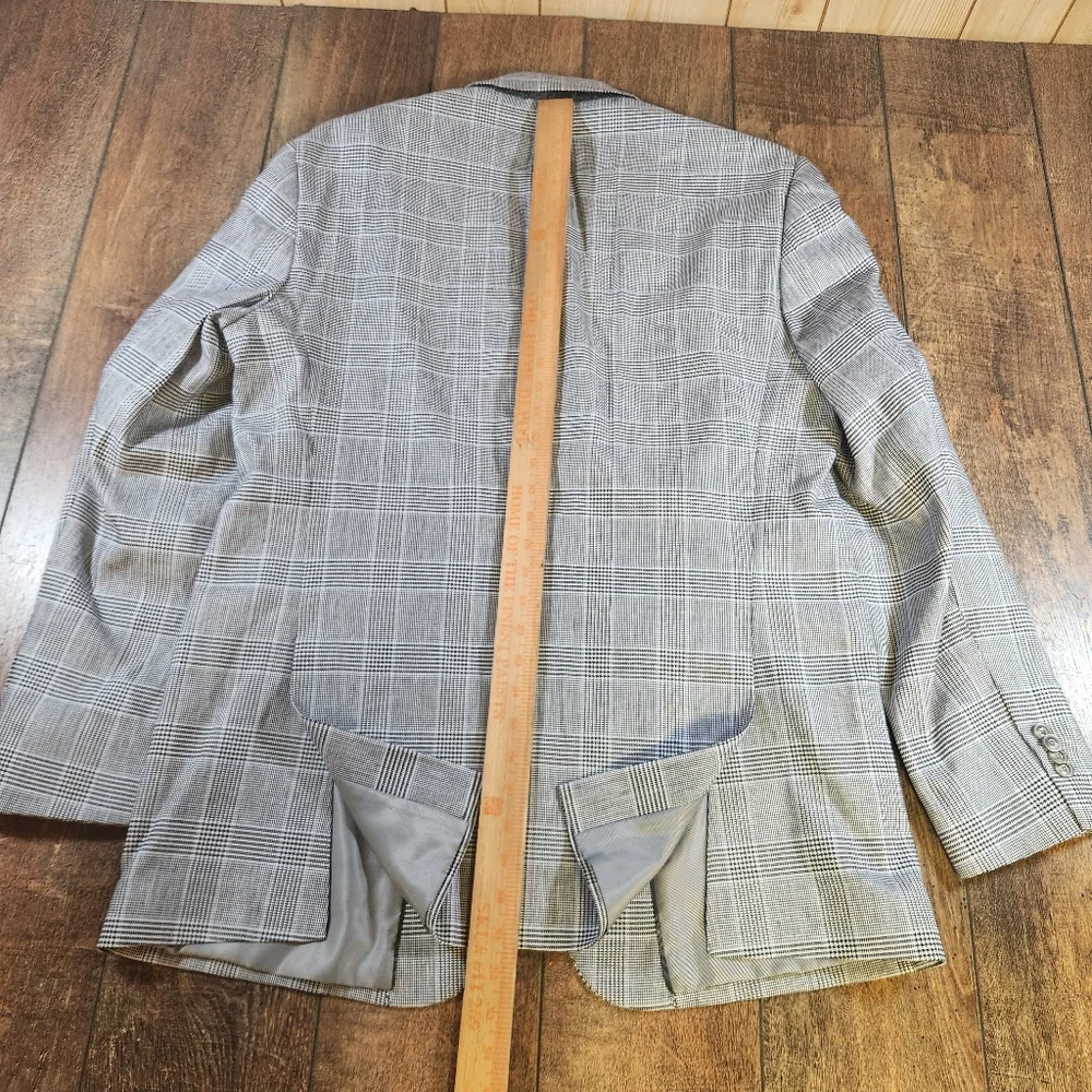 Jos. A. Bank 1905 43L Tailored Fit Blazer Jacket Gray Glen Check Plaid Linen